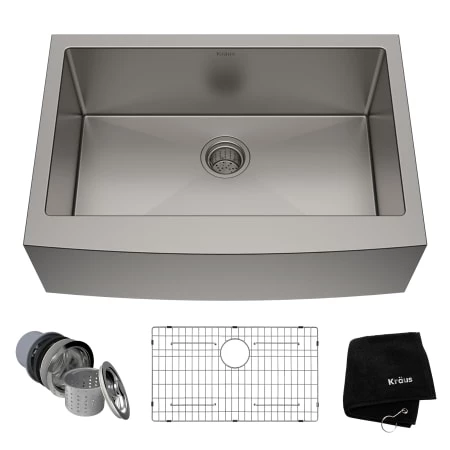 Kraus 29-3/4" Single Basin 16 Gauge Stainless Steel Kitchen Sink for Farmhouse Installations with Apron Front - Basin Rack and Basket Strainer Included 3 Kraus 29-3/4" Single Basin 16 Gauge Stainless Steel Kitchen Sink for Farmhouse Installations with Apron Front - Basin Rack and Basket Strainer Included