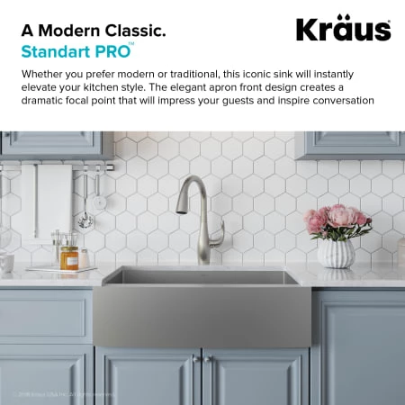 Kraus 29-3/4" Single Basin 16 Gauge Stainless Steel Kitchen Sink for Farmhouse Installations with Apron Front - Basin Rack and Basket Strainer Included 7 Kraus 29-3/4" Single Basin 16 Gauge Stainless Steel Kitchen Sink for Farmhouse Installations with Apron Front - Basin Rack and Basket Strainer Included - Image 5
