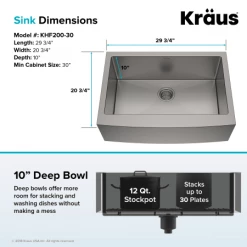 Kraus 29-3/4" Single Basin 16 Gauge Stainless Steel Kitchen Sink for Farmhouse Installations with Apron Front - Basin Rack and Basket Strainer Included 13 Kraus 29-3/4" Single Basin 16 Gauge Stainless Steel Kitchen Sink for Farmhouse Installations with Apron Front - Basin Rack and Basket Strainer Included -Kraus Sales Shop khf200 30 06
