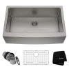 Kraus 32-7/8" Single Basin 16 Gauge Stainless Steel Kitchen Sink for Farmhouse Installations with Apron Front - Basin Rack and Basket Strainer Included 2 Kraus 32-7/8" Single Basin 16 Gauge Stainless Steel Kitchen Sink for Farmhouse Installations with Apron Front - Basin Rack and Basket Strainer Included -Kraus Sales Shop khf200 33 01