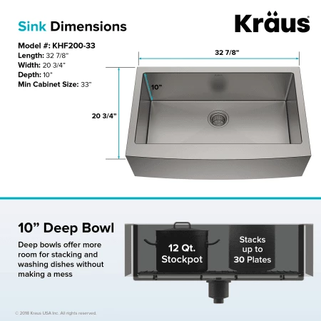 Kraus 32-7/8" Single Basin 16 Gauge Stainless Steel Kitchen Sink for Farmhouse Installations with Apron Front - Basin Rack and Basket Strainer Included 7 Kraus 32-7/8" Single Basin 16 Gauge Stainless Steel Kitchen Sink for Farmhouse Installations with Apron Front - Basin Rack and Basket Strainer Included - Image 6