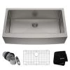 Kraus 35-7/8" Single Basin 16 Gauge Stainless Steel Kitchen Sink for Farmhouse Installations with Apron Front - Basin Rack and Basket Strainer Included 2 Kraus 35-7/8" Single Basin 16 Gauge Stainless Steel Kitchen Sink for Farmhouse Installations with Apron Front - Basin Rack and Basket Strainer Included -Kraus Sales Shop khf200 36 01