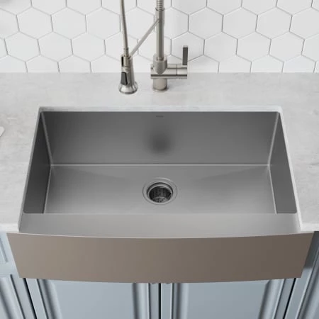 Kraus 35-7/8" Single Basin 16 Gauge Stainless Steel Kitchen Sink for Farmhouse Installations with Apron Front - Basin Rack and Basket Strainer Included 4 Kraus 35-7/8" Single Basin 16 Gauge Stainless Steel Kitchen Sink for Farmhouse Installations with Apron Front - Basin Rack and Basket Strainer Included - Image 2