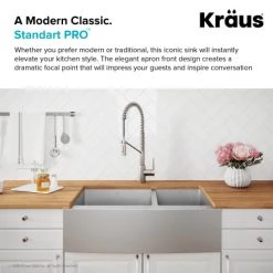 Kraus 32-7/8" Double Basin 16 Gauge Stainless Steel Kitchen Sink for Farmhouse Installations with 60/40 Split - Basin Racks and Basket Strainers Included -Kraus Sales Shop khf203 33 05