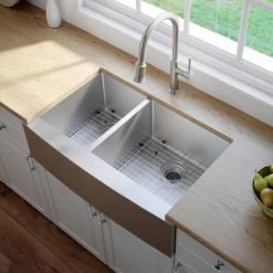 Kraus 32-7/8" Double Basin 16 Gauge Stainless Steel Kitchen Sink for Farmhouse Installations with 40/60 Split - Basin Racks and Basket Strainers Included -Kraus Sales Shop khf204 33 03