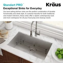 Kraus Standart PRO 26" Undermount Single Basin Stainless Steel Kitchen Sink with Sound Dampening - Includes Basket Strainer, Sink Grid, and Kitchen Towel -Kraus Sales Shop khu100 26 03