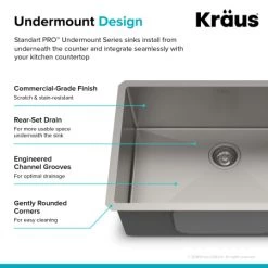 Kraus Standart PRO 26" Undermount Single Basin Stainless Steel Kitchen Sink with Sound Dampening - Includes Basket Strainer, Sink Grid, and Kitchen Towel -Kraus Sales Shop khu100 26 05