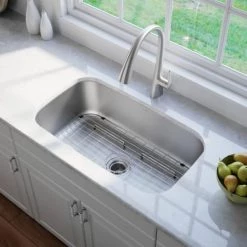 Kraus Premier Kitchen 31-1/2" Undermount Single Basin Stainless Steel Kitchen Sink with Basin Rack, Basket Strainer, and Garbage Dispsoal -Kraus Sales Shop kraus kbu14 100 75mb alternate view 3