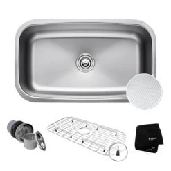Kraus Outlast MicroShield 31-1/2" Scratch Resistant Single Basin Kitchen Sink for Undermount Installations - Basin Rack and Basket Strainer Included