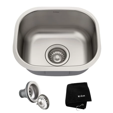 Kraus 15-1/8" Undermount Single Bowl 18 Gauge Stainless Steel Kitchen Sink 3 Kraus 15-1/8" Undermount Single Bowl 18 Gauge Stainless Steel Kitchen Sink