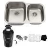 Kraus Premier Kitchen 32" Undermount Double Basin Stainless Steel Kitchen Sink with Basin Rack, Basket Strainer, and Garbage Dispsoal