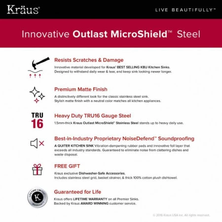 Kraus Kitchen Sink Package: Outlast MicroShield 32" Scratch Resistant Double Basin Undermount Kitchen Sink and Oletto Pull Down Kitchen Faucet 4 Kraus Kitchen Sink Package: Outlast MicroShield 32" Scratch Resistant Double Basin Undermount Kitchen Sink and Oletto Pull Down Kitchen Faucet - Image 2