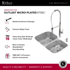 Kraus Outlast MicroShield 32" Scratch Resistant Double Basin Kitchen Sink for Undermount Installations - Basin Racks and Basket Strainers Included -Kraus Sales Shop kraus kbu24e micro plated steel 322