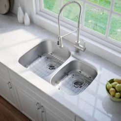 Kraus 34-3/8" Undermount 60/40 Double Bowl 16 Gauge Stainless Steel Kitchen Sink 10 Kraus 34-3/8" Undermount 60/40 Double Bowl 16 Gauge Stainless Steel Kitchen Sink -Kraus Sales Shop kraus kbu27 top angled view 356