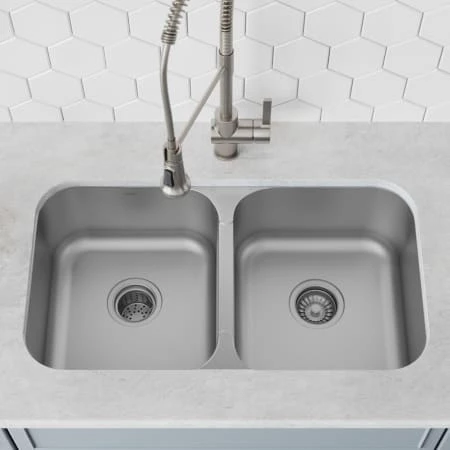 Kraus 31-3/8" Undermount 50/50 Double Bowl 18 Gauge Stainless Steel Kitchen Sink 5 Kraus 31-3/8" Undermount 50/50 Double Bowl 18 Gauge Stainless Steel Kitchen Sink - Image 3