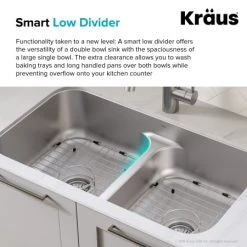 Kraus Premier Kitchen 32-1/4" Undermount Double Basin Stainless Steel Kitchen Sink with Basin Rack, Basket Strainer, and Garbage Dispsoal -Kraus Sales Shop kraus kbu32 100 75mb alternate view 37