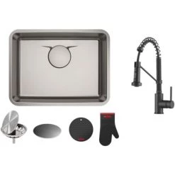 Kraus Kitchen Combo - Dex 24-3/4" Single Basin Stainless Steel Undermount Kitchen Sink with Bolden 18" Pre-Rinse Kitchen Faucet