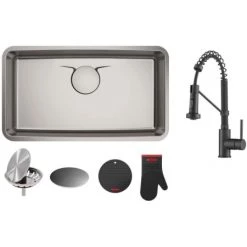 Kraus Kitchen Combo - Dex 32-7/8" Single Basin Stainless Steel Undermount Kitchen Sink with Bolden 18" Pre-Rinse Kitchen Faucet