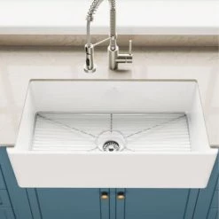 Kraus Turino 33" Farmhouse Single Basin Fireclay Kitchen Sink with Basin Rack and Sound Dampening
