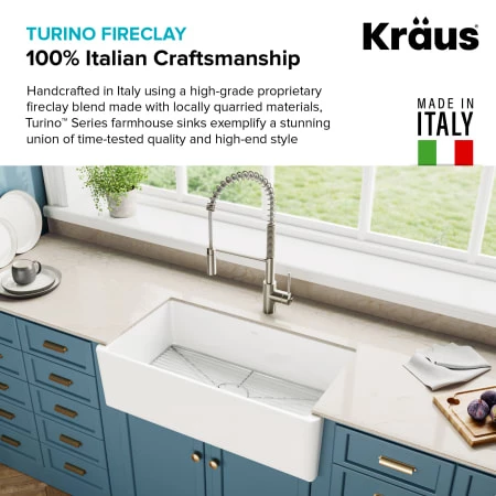 Kraus Turino 33" Farmhouse Single Basin Fireclay Kitchen Sink with Basin Rack and Sound Dampening 6 Kraus Turino 33" Farmhouse Single Basin Fireclay Kitchen Sink with Basin Rack and Sound Dampening - Image 4