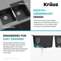 Kraus Quarza 33" Undermount Double Basin Granite Kitchen Sink with Basket Strainer and Garbage Disposal -Kraus Sales Shop kraus kgd 433 100 75mb alternate view 48