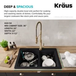 Kraus Forteza 33" Undermount Double Basin Granite Kitchen Sink with Basket Strainer and Garbage Disposal -Kraus Sales Shop kraus kgd 50 100 75mb alternate view 69