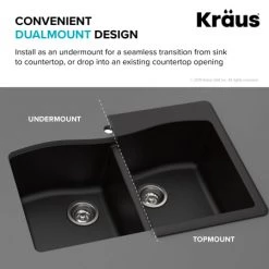 Kraus Forteza 33" Undermount Double Basin Granite Kitchen Sink with Basket Strainer and Garbage Disposal -Kraus Sales Shop kraus kgd 50 100 75mb alternate view 72