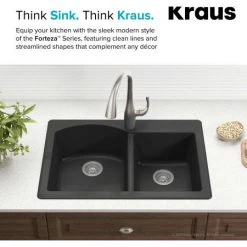 Kraus Forteza™ 33" Composite Granite Kitchen Sink for Undermount or Countertop Installation - Strainers, Oven Mitt, and Trivet Included -Kraus Sales Shop kraus kgd 50 forteza series infographic 6