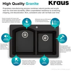 Kraus Forteza™ 33" Composite Granite Kitchen Sink for Undermount or Countertop Installation - Strainers, Oven Mitt, and Trivet Included -Kraus Sales Shop kraus kgd 50 granite infographic 10
