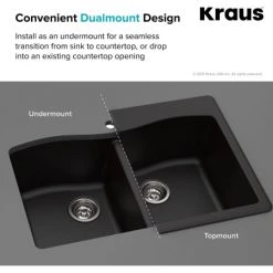 Kraus Forteza™ 33" Composite Granite Kitchen Sink for Undermount or Countertop Installation - Strainer, Oven Mitt, and Trivet Included 12 Kraus Forteza™ 33" Composite Granite Kitchen Sink for Undermount or Countertop Installation - Strainer, Oven Mitt, and Trivet Included -Kraus Sales Shop kraus kgd 54 dualmount infographic 16