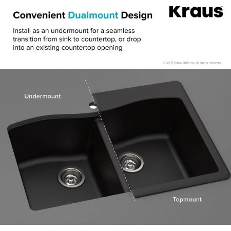 Kraus Forteza™ 33" Composite Granite Kitchen Sink for Undermount or Countertop Installation - Strainer, Oven Mitt, and Trivet Included 7 Kraus Forteza™ 33" Composite Granite Kitchen Sink for Undermount or Countertop Installation - Strainer, Oven Mitt, and Trivet Included - Image 5