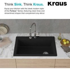 Kraus Forteza™ 33" Composite Granite Kitchen Sink for Undermount or Countertop Installation - Strainer, Oven Mitt, and Trivet Included 10 Kraus Forteza™ 33" Composite Granite Kitchen Sink for Undermount or Countertop Installation - Strainer, Oven Mitt, and Trivet Included -Kraus Sales Shop kraus kgd 54 forteza series infographic 8