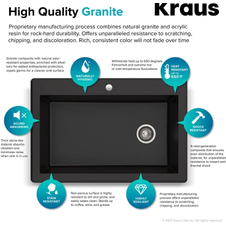 Kraus Forteza™ 33" Composite Granite Kitchen Sink for Undermount or Countertop Installation - Strainer, Oven Mitt, and Trivet Included 6 Kraus Forteza™ 33" Composite Granite Kitchen Sink for Undermount or Countertop Installation - Strainer, Oven Mitt, and Trivet Included - Image 4