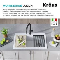 Kraus Bellucci 33" Drop In Single Basin Granite Kitchen Sink with Basket Strainer, Cutting Board, and Garbage Disposal -Kraus Sales Shop kraus kgtw1 33 100 75mb alternate view 80