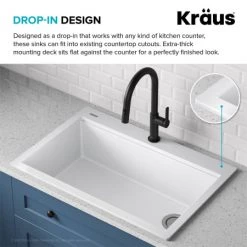 Kraus Bellucci 33" Drop In Single Basin Granite Kitchen Sink with Basket Strainer, Cutting Board, and Garbage Disposal -Kraus Sales Shop kraus kgtw1 33 100 75mb alternate view 82