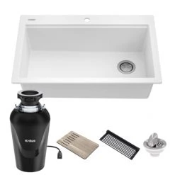 Kraus Bellucci 33" Drop In Single Basin Granite Kitchen Sink with Basket Strainer, Cutting Board, and Garbage Disposal