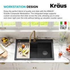 Kraus Bellucci 33" Drop In Single Basin Granite Kitchen Sink with Basket Strainer, Cutting Board, and Garbage Disposal -Kraus Sales Shop kraus kgtw2 33 100 75mb alternate view 91
