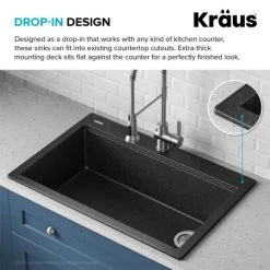 Kraus Bellucci 33" Drop In Single Basin Granite Kitchen Sink with Basket Strainer, Cutting Board, and Garbage Disposal -Kraus Sales Shop kraus kgtw2 33 100 75mb alternate view 93