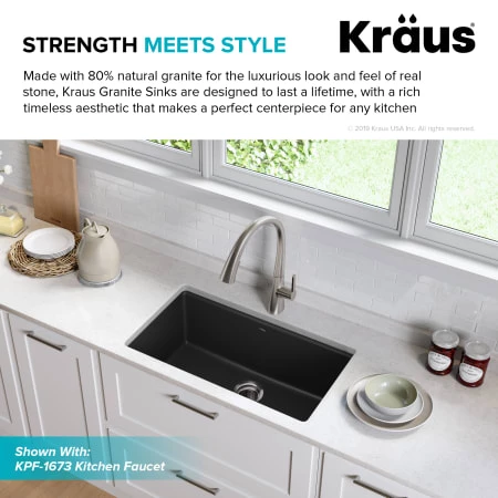Kraus Quarza 30-1/2" Undermount Single Basin Granite Kitchen Sink with Basket Strainer and Garbage Disposal 5 Kraus Quarza 30-1/2" Undermount Single Basin Granite Kitchen Sink with Basket Strainer and Garbage Disposal - Image 3
