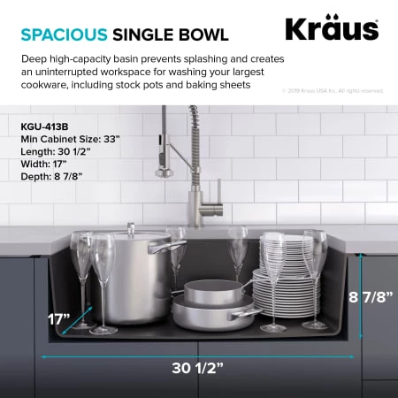 Kraus Quarza 30-1/2" Undermount Single Basin Granite Kitchen Sink with Basket Strainer and Garbage Disposal 6 Kraus Quarza 30-1/2" Undermount Single Basin Granite Kitchen Sink with Basket Strainer and Garbage Disposal - Image 4