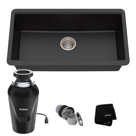 Kraus Quarza 30-1/2" Undermount Single Basin Granite Kitchen Sink with Basket Strainer and Garbage Disposal 3 Kraus Quarza 30-1/2" Undermount Single Basin Granite Kitchen Sink with Basket Strainer and Garbage Disposal