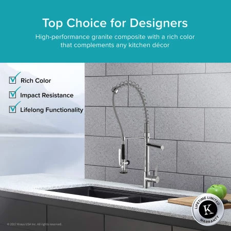 Kraus 32-1/2" Double Basin Undermount Granite Composite Kitchen Sink with 50/50 Split 4 Kraus 32-1/2" Double Basin Undermount Granite Composite Kitchen Sink with 50/50 Split - Image 2