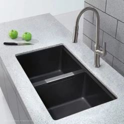 Kraus 32-1/2" Double Basin Undermount Granite Composite Kitchen Sink with 50/50 Split 12 Kraus 32-1/2" Double Basin Undermount Granite Composite Kitchen Sink with 50/50 Split -Kraus Sales Shop kraus kgu 434 installed view 1 689