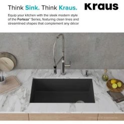 Kraus Forteza™ 31-3/4" Composite Granite Kitchen Sink for Undermount Installation - Strainer, Oven Mitt, and Trivet Included -Kraus Sales Shop kraus kgu 55 forteza series infographic 9