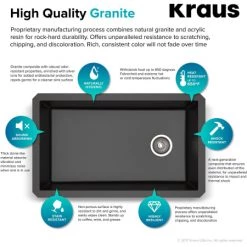 Kraus Forteza™ 31-3/4" Composite Granite Kitchen Sink for Undermount Installation - Strainer, Oven Mitt, and Trivet Included -Kraus Sales Shop kraus kgu 55 granite infographic 13