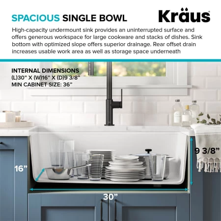 Kraus Bellucci 32" Undermount Single Basin Granite Kitchen Sink with Basket Strainer, Cutting Board, and Garbage Disposal 8 Kraus Bellucci 32" Undermount Single Basin Granite Kitchen Sink with Basket Strainer, Cutting Board, and Garbage Disposal - Image 6