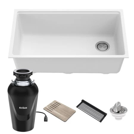 Kraus Bellucci 32" Undermount Single Basin Granite Kitchen Sink with Basket Strainer, Cutting Board, and Garbage Disposal 3 Kraus Bellucci 32" Undermount Single Basin Granite Kitchen Sink with Basket Strainer, Cutting Board, and Garbage Disposal