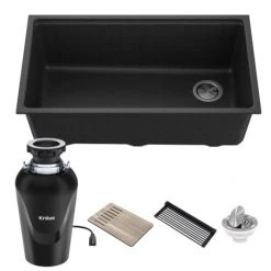 Kraus Bellucci 32" Undermount Single Basin Granite Kitchen Sink with Basket Strainer, Cutting Board, and Garbage Disposal
