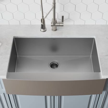 Kraus Standart PRO 32-7/8" Farmhouse Single Basin Stainless Steel Kitchen Sink with Basin Rack, Basket Strainer, and Garbage Dispsoal 4 Kraus Standart PRO 32-7/8" Farmhouse Single Basin Stainless Steel Kitchen Sink with Basin Rack, Basket Strainer, and Garbage Dispsoal - Image 2