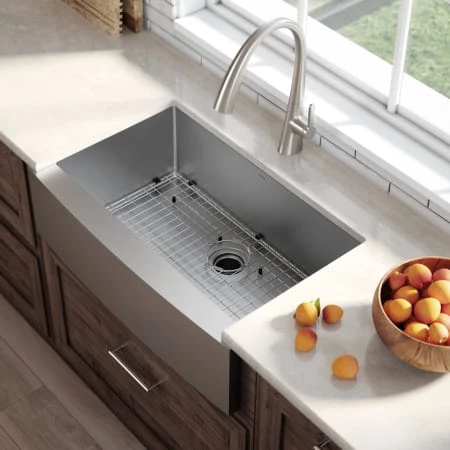 Kraus Standart PRO 32-7/8" Farmhouse Single Basin Stainless Steel Kitchen Sink with Basin Rack, Basket Strainer, and Garbage Dispsoal 5 Kraus Standart PRO 32-7/8" Farmhouse Single Basin Stainless Steel Kitchen Sink with Basin Rack, Basket Strainer, and Garbage Dispsoal - Image 3